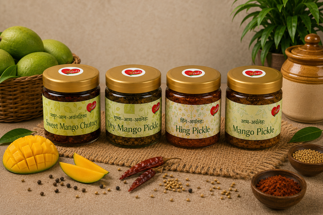 Needs Sweet Mango Chutney + Mango Pickle + Dry Mango Pickle + Hing Pickle Combo (1 Kg)