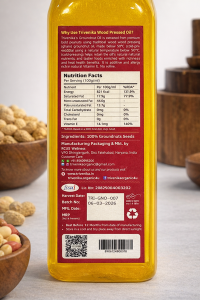 Trivenika Wood Pressed Groundnut Oil – 500 ml