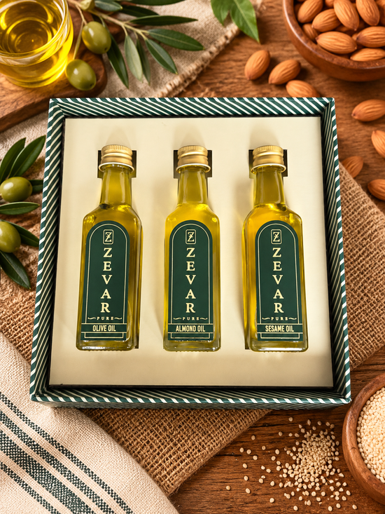 Zevar Pure Premium Gift Hamper - Almond Oil + Olive Oil + Sesame Oil | 3 × 100 ML